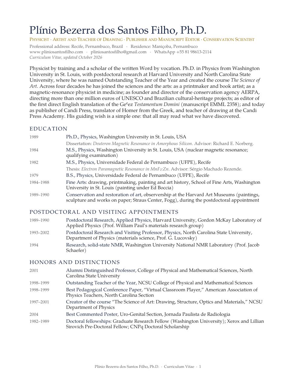 Curriculum Vitae, Page 1